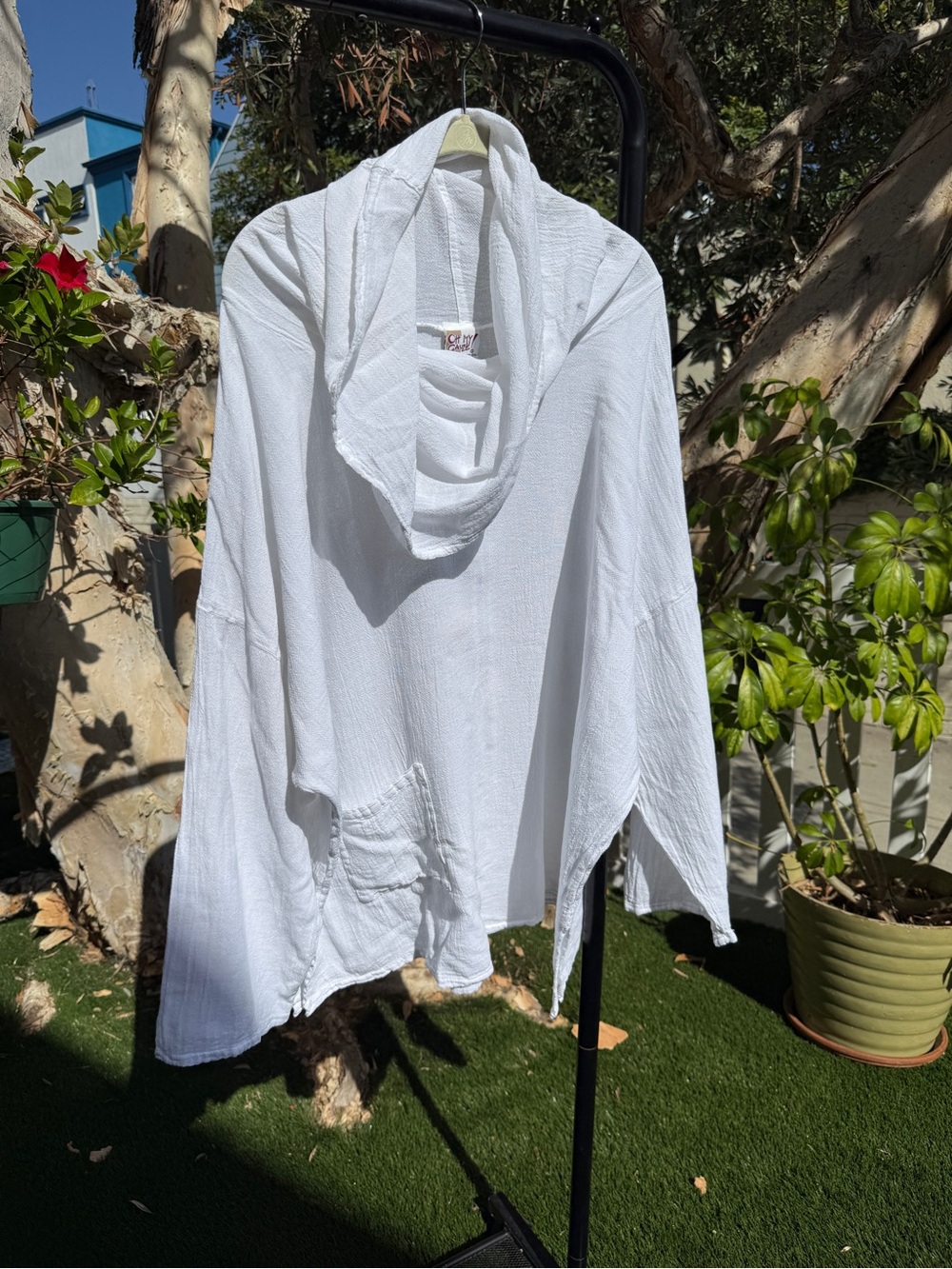 Oh My Gauze! White cotton Gauze cowl neck poncho top one size beach coverup